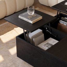 100 cm Square Lift-Top Travertine Veneer Sintered Stone Coffee Table with Storage - thumbnail 8