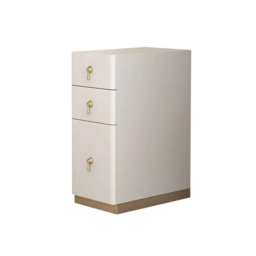 Modern Off White 3-Drawer Nightstand Narrow Bedside Table with Faux Leather Upholstery - thumbnail 2