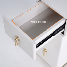 Modern Off White 3-Drawer Nightstand Narrow Bedside Table with Faux Leather Upholstery - thumbnail 5