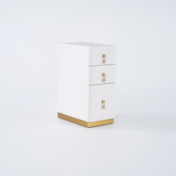 Modern Off White 3-Drawer Nightstand Narrow Bedside Table with Faux Leather Upholstery - thumbnail 6