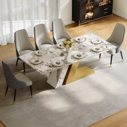 Modern 2200mm Rectangle Sintered Stone Dining Table with 8 Chairs in Gold - thumbnail 3