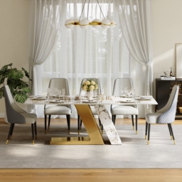Modern 2200mm Rectangle Sintered Stone Dining Table with 8 Chairs in Gold - thumbnail 4