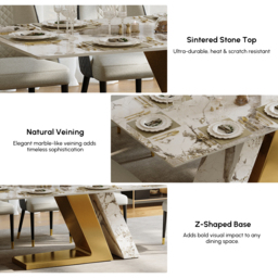 Modern 2200mm Rectangle Sintered Stone Dining Table with 8 Chairs in Gold - thumbnail 7
