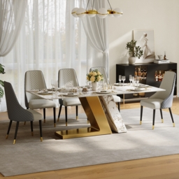 Modern 2200mm Rectangle Sintered Stone Dining Table with 8 Chairs in Gold - thumbnail 5