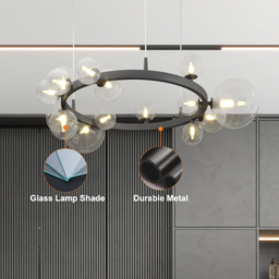 Bubi Modern Black Glass Bubble Chandelier 15-Light for Living Room and Dining Room - thumbnail 9