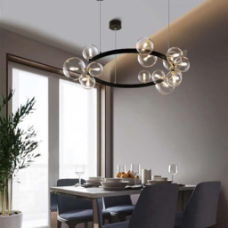 Bubi Modern Black Glass Bubble Chandelier 15-Light for Living Room and Dining Room - thumbnail 1