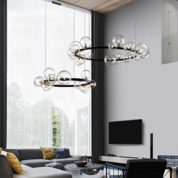 Bubi Modern Black Glass Bubble Chandelier 15-Light for Living Room and Dining Room - thumbnail 4