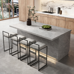 1830mm Japandi Kitchen lsland  Grey & 4 Counter Stools Set Wooden Storage Cabinet