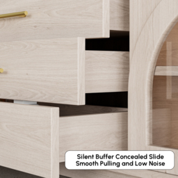 Arune Japandi Whitewash TV Stand with LED Lights and Arched Glass Cabinet Doors - thumbnail 9