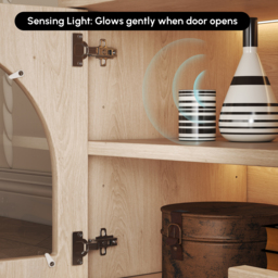 Arune Japandi Whitewash TV Stand with LED Lights and Arched Glass Cabinet Doors - thumbnail 8