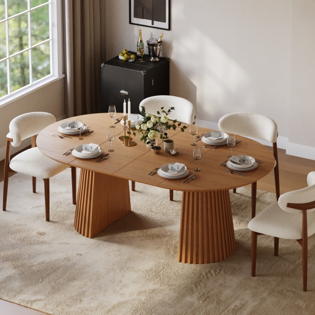 Extendable Dining Table Solid Wood with Fluted Base 120-200cm - image 1
