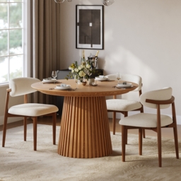 Extendable Dining Table Solid Wood with Fluted Base 120-200cm - thumbnail 5