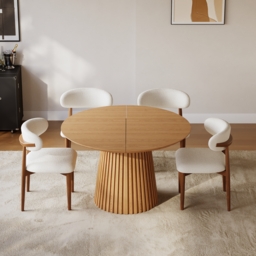 Extendable Dining Table Solid Wood with Fluted Base 120-200cm - thumbnail 6