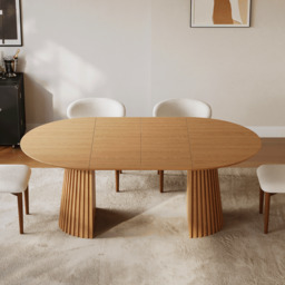Extendable Dining Table Solid Wood with Fluted Base 120-200cm - thumbnail 4
