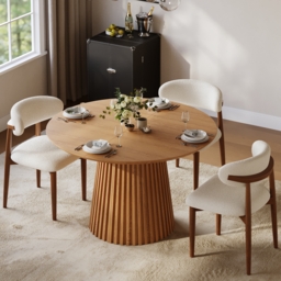 Extendable Dining Table Solid Wood with Fluted Base 120-200cm - thumbnail 2