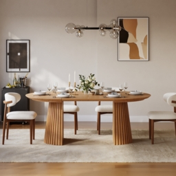 Extendable Dining Table Solid Wood with Fluted Base 120-200cm - thumbnail 7