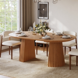 Extendable Dining Table Solid Wood with Fluted Base 120-200cm - thumbnail 3