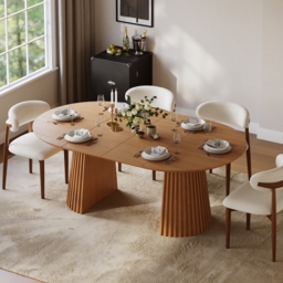 Extendable Dining Table Solid Wood with Fluted Base 120-200cm - thumbnail 1