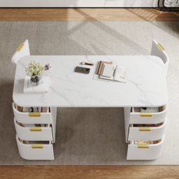 "Modern White Ash Wood Rectangular Desk & Reclining Leather Office Desk Chair (63.8"")" - thumbnail 6