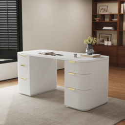 "Modern White Ash Wood Rectangular Desk & Reclining Leather Office Desk Chair (63.8"")" - thumbnail 2