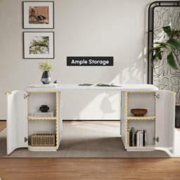 "Modern White Ash Wood Rectangular Desk & Reclining Leather Office Desk Chair (63.8"")" - thumbnail 4