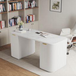 "Modern White Ash Wood Rectangular Desk & Reclining Leather Office Desk Chair (63.8"")" - thumbnail 3