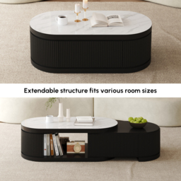 Sintered Stone Round Coffee Table Modern Black Living Room Furniture with Storage - thumbnail 9