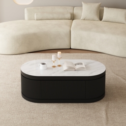 Sintered Stone Round Coffee Table Modern Black Living Room Furniture with Storage - thumbnail 6