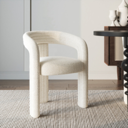Set of 4 Sherpa Dining Chair Back C-Shaped Modern Gray Dining Room Chair with Lamb Wool Upholstered