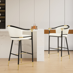 Cranis Bar Height Bar Stool with Arms in Beige Upholstery Velvet 4-Pieces - thumbnail 4