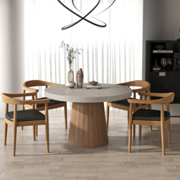 Japandi 1000mm-1400mm Extendable Oval&Round Dining Table & 4 Chairs Set Walnut Wooden - thumbnail 1