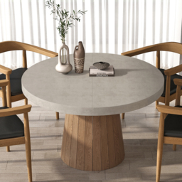 Japandi 1000mm-1400mm Extendable Oval&Round Dining Table & 4 Chairs Set Walnut Wooden - thumbnail 2