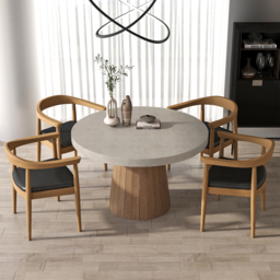 Japandi 1000mm-1400mm Extendable Oval&Round Dining Table & 4 Chairs Set Walnut Wooden - thumbnail 5
