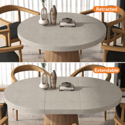 Japandi 1000mm-1400mm Extendable Oval&Round Dining Table & 4 Chairs Set Walnut Wooden - thumbnail 3