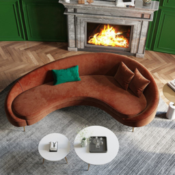 Modern 210 cm Bronze Velvet Curved Sofa 3-Seater Sofa Toss Pillow Included - thumbnail 3