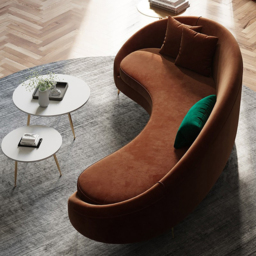 Modern 210 cm Bronze Velvet Curved Sofa 3-Seater Sofa Toss Pillow Included - thumbnail 4