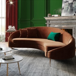 Modern 210 cm Bronze Velvet Curved Sofa 3-Seater Sofa Toss Pillow Included - thumbnail 2