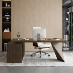 "Modern 71"" L-Shaped Smoked Brown Executive Desk with Right-Side Cabinet" - thumbnail 2