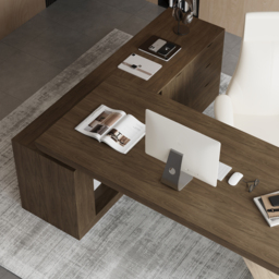 "Modern 71"" L-Shaped Smoked Brown Executive Desk with Right-Side Cabinet" - thumbnail 8