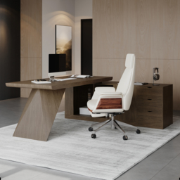 "Modern 71"" L-Shaped Smoked Brown Executive Desk with Right-Side Cabinet" - thumbnail 4