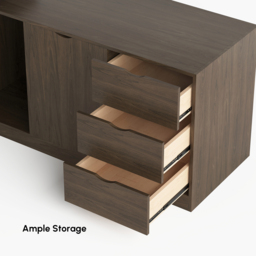 "Modern 71"" L-Shaped Smoked Brown Executive Desk with Right-Side Cabinet" - thumbnail 7