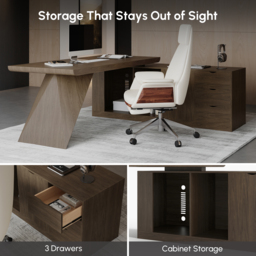 "Modern 71"" L-Shaped Smoked Brown Executive Desk with Right-Side Cabinet" - thumbnail 6