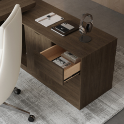 "Modern 71"" L-Shaped Smoked Brown Executive Desk with Right-Side Cabinet" - thumbnail 9