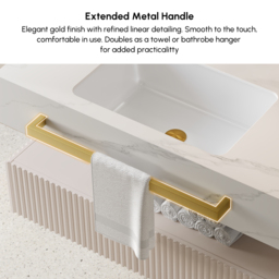 "36"" Floating Bathroom Vanity with Double Sinks, Sintered Stone Countertop, Gold Towel Bar" - thumbnail 9