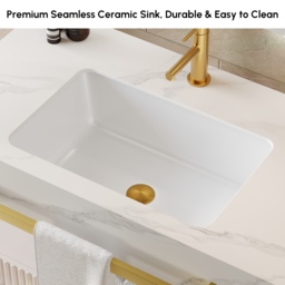 "36"" Floating Bathroom Vanity with Double Sinks, Sintered Stone Countertop, Gold Towel Bar" - thumbnail 6