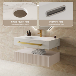 "36"" Floating Bathroom Vanity with Double Sinks, Sintered Stone Countertop, Gold Towel Bar" - thumbnail 8