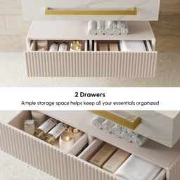 "36"" Floating Bathroom Vanity with Double Sinks, Sintered Stone Countertop, Gold Towel Bar" - thumbnail 7