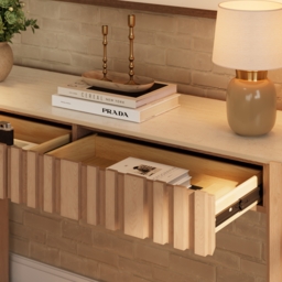 "Aura 60"" Ash Wood Fluted Natural Console Table With Sintered Stone Top" - thumbnail 5