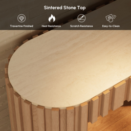 "Aura 60"" Ash Wood Fluted Natural Console Table With Sintered Stone Top" - thumbnail 8