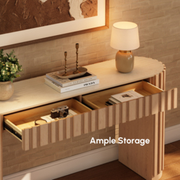 "Aura 60"" Ash Wood Fluted Natural Console Table With Sintered Stone Top" - thumbnail 7